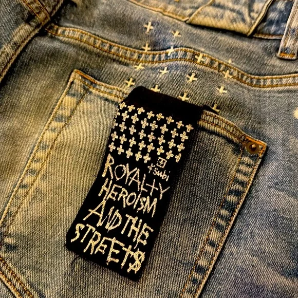 Ksubi Jeans Men size 32” Light Blue Slim-Fit Distressed with Back Patch